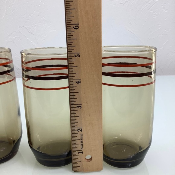 VTG MCM 1970s Smoked Tumblers Orange & Brown drinkware set of 4 EUC - Picture 3 of 9